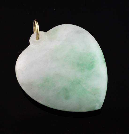 A jadeite heart shaped pendant, overall 1.25in.